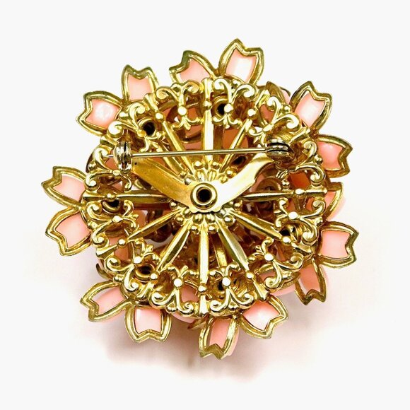 Pink Lucite Thermoset Flower Cluster Brooch Vintage Mid-Century Jewelry - Picture 4 of 5